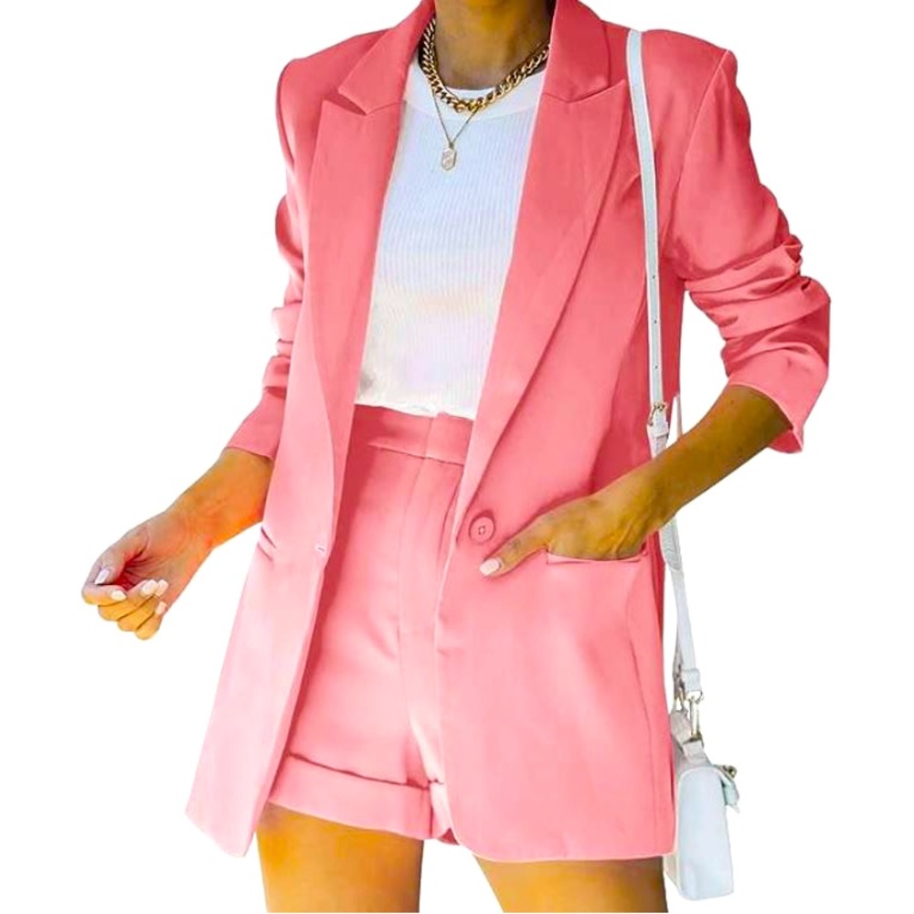 COPY - Women long sleeve blazer and solid short pants suit set